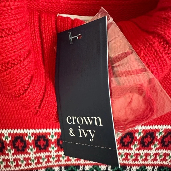 NWT Crown & Ivy Womens Large Red Fair Isle Turtleneck Sweater Dress Holiday New - Picture 3 of 5